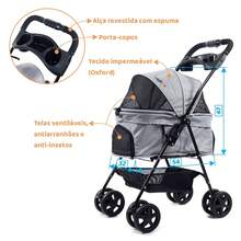 Mighor Carrinho de passeio para Pet, animal de estimação, cachorro, cão, gato de pequeno porte até 15 Kg - Cinza - Visão 3