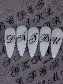 Retro English Letter Pattern 3D Nail Stickers, 3D Black Gothic Letter Nail Stickers, Fashionable And Romantic English Word Alphabet Character Symbol Design DIY Stickers, Y2K Self-Adhesive Slide Nail Decoration, Y2K Self-Adhesive Slide Nail Decoration Accessories