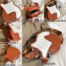 1Pc Y2K Guitar Shaped Bag - Retro Bass Guitar Messenger Bag With Chain Rivet Decor For Music Lovers,Best Valentine Gift For Friends,Best Party Gift - 粉色 - 查看 6
