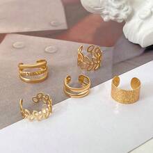 5 Pcs Non-Pierced Ear Bone Clip Set-European And American Fashion High-End Jewelry-Women's Earrings-Natural Earrings Earrings Men's Ear Clips-Earrings Sets-Gold Jewelry>Earrings-Ears-Ear Cuffs-Clip On Earring-Clip On Earrings Women-Christmas-Aretes Elegantes-Statement Earrings-Vintage Earrings-Earings Women Earring Sets-Earrings For Women-Gold Earrings-Gold Earrings Women 5 Pieces/Set Gold Bridal Clip-On Earrings Set Hole-Free Ear Bone Clip Creative Simple Personality Gold Leaf Hollow New Earrings C-Shaped Ear Clip - 金色 - 查看 7