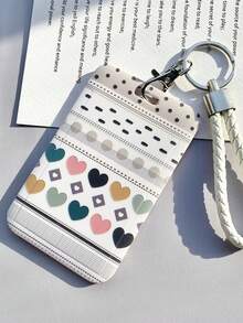 1Pc INS Cute Diamond Grid Arrow Love Cherry Blossom School Access Control Credit Card Holder Bag Bus Card Holder Keychain Geometric Pattern Suitable For Daily Use By Male And Female Working Students For Women Money Wallet Mini Wallet Purse Wallet Wristlet Wallet Card Wallet