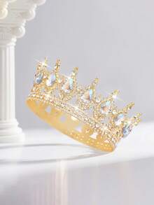 1pc Bride Gold Crown Headpiece, Crystal Princess Tiara, High-End Wedding/Birthday Crown