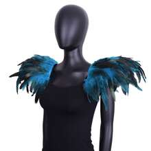 Hombreras de estilo gótico unisex de tamaño mediano con plumas sintéticas negras para fiesta de Navidad roja y carnaval, hechas de fibra de poliéster, perfectas para cosplay - A - Ver 6