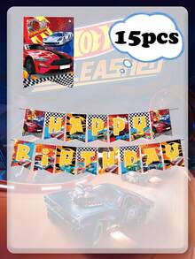 Hot Wheels Theme Disposable Tableware Set, Christmas, Halloween, Thanksgiving, Birthday Party Paper Plates, Paper Cups, Tissues, Banners, Tablecloths, Car-Themed Decorations, Party Supplies. - Multicolor - View 2