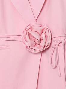 Women's Autumn Fashionable Casual Floral Tie-Up Blazer Jacket, Versatile Spring Pink - Pink - View 11