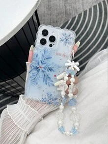 Carcasă de telefon anti-cădere din TPU, minimalistă, pictată cu model fulg de zăpadă, cu margini ondulate, împletite și accesoriu pentru brățară cu mărgele lucrate manual, compatibilă cu iPhone 17Pro/17Air/17/17ProMax 16/11/16Pro/16Plus/16ProMax/16E/15ProMax/13/14/12/XS/XR/7G/8PXR/7/8, pictată pentru iPhone 15ProMax, 13, 14, carcasă moale, P12, anti-cădere X, carcasă moale anti-cădere din TPU pictată 12/14