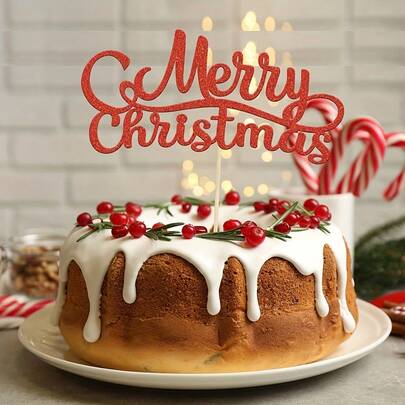 2025 Fröhliche Weihnachten Rot Kuchendeko, geeignet für Weihnachtsparty Dekoration, Weihnachtsbaum Dekoration