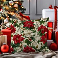 1 pieza Funda de cojín decorativa con flor navideña vintage, material de terciopelo suave impreso por un solo lado, tamaño 45*45CM, adecuado para decoración de habitación, sala de estar, sofá, fiesta, regalo de cojín decorativo