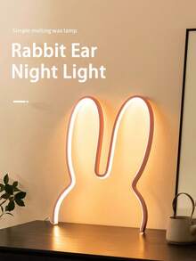 Nordischer Stil süßer Hase-Ohren Nachtlicht, LED Softlicht Schlafzimmer Nachttischlampe, dimmbar per Knopfdruck, verspieltes Design, gemütliche Tischdekoration für Kinderzimmer, Steckdosenlampe, Innenraum Stimmungslicht - 1 Stück