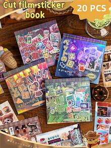 Lingering Memories: Japanese Vintage Style Sticker Book - A Versatile Collection Of 20 Patterned Stickers Featuring Delectable Food And Adorable Pets Perfect For Decorating Journals, Phone Cases, Water Bottles - Acrylic Adhesive With High Gloss, Plastic Texture, Cute Bento Design, Reusable For Journal Decoration