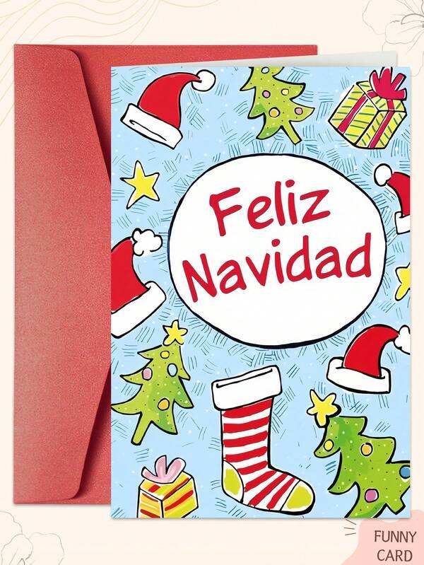 1 PIEZA Tarjeta de Navidad en español - Envía deseos festivos a familiares y amigos, perfecta para ocasiones navideñas y mensajes de Año Nuevo
