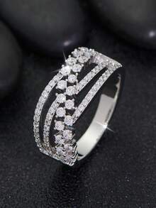 1pc Cross Design Square Zirconia Ring, Valentine's Day Gift For Women