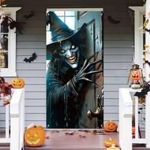 1 pièce Bannière de porte de sorcière d'Halloween HEGO - Décoration suspendue polyvalente en polyester, design de sorcière pointant, toile de fond pour porche et entrée, décoration festive d'extérieur pour l'automne, l'hiver, Noël, Nouvel An 90 x 180 cm