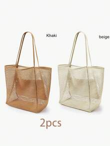 1pc Mesh Beach Tote Bag, Outdoor Activity Travel Organizer, Makeup, Cosmetic, Vacation Organizer, Large Capacity Cosmetic Organizer Makeup Case, Lipstick, Brush, Skincare, Phone, Coins, Small Items, Home, Gift, Holiday And Halloween Christmas Multipurpose, Bohemian Style - Multicolor - View 17