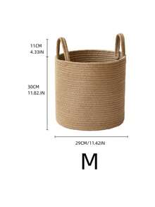 1pc Foldable Woven Laundry Basket With Handle, Hand-Woven, Large Capacity, Round Multi-Functional Storage Basket, Khaki And White Three Sizes Available, Suitable For Clothes, Blankets, Toys, Holiday Storage, Home Decoration, Suitable For Laundry Room, Bathroom, Bedroom, Living Room, Corridor Laundry Basket, Laundry Basket, Bathroom Storage Basket, Basket, Storage Basket, Foldable Laundry Basket