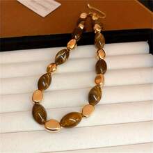 1pc Elegant Ladies Necklace - Brown And Gold Beads, Suitable For Daily And Formal Occasions, All-Year-Use Layered Chain Design, Perfect For Office, Parties, And Vacations - The Perfect Gift For Women's Birthdays/Anniversaries