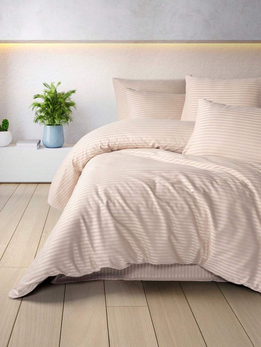 ️ 100% Cotton Satin Buttoned Duvet Cover Set – Single (160x200 Cm + 1 Pillowcase) & Double (200x220 Cm + 2 Pillowcases) | Luxuriously Soft, Breathable, And Durable | Made In Turkey - 米色 - 查看 1