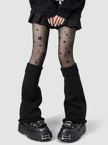 半双装女士小码纯色阔腿针织腿套，显瘦塑形，可作角色扮演、万圣节装饰腿套、腿部覆盖长袜，多功能中筒腿套，适合秋冬季节、日常穿着或作为圣诞礼物 - 常規款 - 查看 4