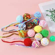 Colorful Woven Yarn Ball Cat Toy With Bell, Cute & Fresh, Chewing & Playing Toy For Cats, Pet Supplies