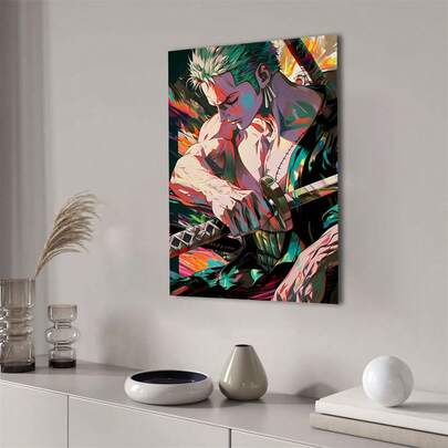 1张动漫索隆海报 - 动感动作姿势帆布墙画 - 动漫装饰画，适用于车库、卧室、酒吧、走廊 - 动漫迷的完美礼物，无框