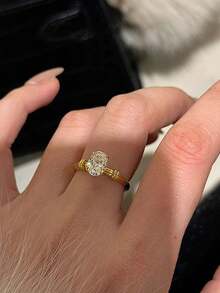 Luxury Flashy Moissanite Ring With Micro Pave Setting, Elegant & Unique Pigeon Egg Design, Fashion Lady Ring
