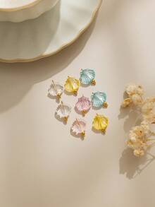 3pcs/Pack Transparent Acrylic Shell Shaped Stainless Steel Curved Needles Accessories, Candy Colors