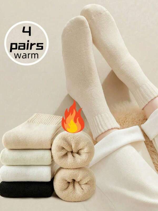 1/4/7 Paia di calze da donna calde e spesse in pile termico per l'inverno, calze a ciuffo, colore unito, calze da notte, calze da casa, calze in spugna, colore nero e bianco unito