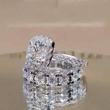 2pcs Women's Fashion Ring Set, Glamorous & Sparkling Embedded Rings, Suitable For Valentine's Day, Vacation, Commute, Date, Party, Wedding, Engagement, Gift For Wife, Girlfriend, Mother Birthday, Anniversary, New Year, All Seasons