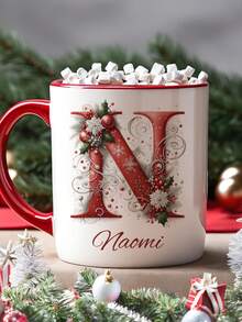 1/2/4pcs Personalized Christmas Mug, Custom Name Or Initial Coffee Mug, Holiday Mug For Coffee, Tea & Hot Chocolate, Christmas Gift For Family, Friends, Couples & Coworkers, Reusable Ceramic Mug - Normal - View 3