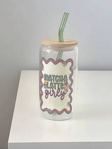 1 szt. 500 ml/16 uncji szklany kubek w kształcie puszki piwa z bambusową pokrywką i słomką, kubek do mrożonej kawy, szklany kubek, prezent na Boże Narodzenie, urodziny, najlepszy na Boże Narodzenie i Święto Dziękczynienia