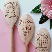 Grandma, Nana, Nanny, Granny, Gran, Mum, Dad, Bakes The Best Cakes Personalised Wooden Spoons, Cake Baking, Birthday Gift, Present Cooking - Multicolor - View 3