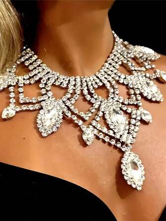 Bohemian Style Luxury Tassel Necklace, Sexy Shiny Crystal Maxi Necklace Accessory For Women, Suitable For Party & Nightclub