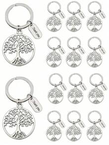 12 brelocuri cu pomul vieții și etichetă "Mulțumesc", potrivite pentru cadouri de absolvire, cadouri de apreciere pentru profesori, suveniruri pentru întâlniri de familie, cadouri de mulțumire pentru echipă