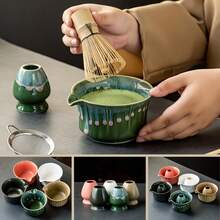 6 piezas Juego de Matcha Esmaltado Verde, que incluye Tazón Cerámico Resistente a Inclinaciones, Juego de Batidor de Matcha (Adecuado para Principiantes de Matcha), Tamiz de Acero Inoxidable, Batidor de Bambú, Cuchara, Taza de Matcha y Soporte para Taza - Juego Completo de Batidor de Matcha, Adecuado para Principiantes de Matcha, Juego de Matcha Estilo Japonés - Multicolor - Ver 6