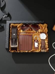 Men's Watch Gift Set, Business Gift Box, Fashion Leather Strap, Father's Day Gift For Dad, Valentine's Day Gift For Husband/Boyfriend, Birthday/Graduation/Teacher's Day/Student Gift