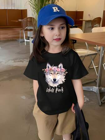 Wolf Pack Graphic T-Shirt For Youngsters & Teens - 100% Cotton, Breathable Crewneck With Artistic Wolf Design & Floral Accents| Cool Streetwear For Birthday, School, Sports & Daily Wear| All-Season Comfort In Multiple Sizes