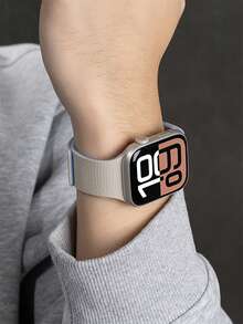 1pc Men Women Lychee Pattern Silicone Magnetic Watchband Compatible With Apple Watch Band Compatible With Apple Watch 42mm 38mm 40mm 41mm 44mm 45mm 46mm 49mm Fashion Smart Watch Replacement Watch Strap For Series Ultra2 Ultra SE2 SE 11 10 9 8 7 6 5 4 3 2 1 - 彩色 - 查看 3