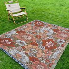 Outdoor Blanket With Bohemian Floral Pattern, Jacquard Woven Throw Blanket - Suitable For Picnic, Camping, Sofa, Nap, Air Conditioning, Wall Hanging, Thick & Soft, Non-Fading & Pilling