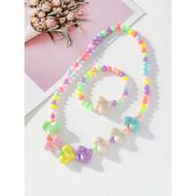 Conjunto Infantil de Colar e Pulseira com Contas Coloridas -