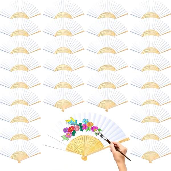 50pcs DIY Blank Paper Folding Fans, Suitable For Painting, Handmade Mini Fans, Great For Weddings And Parties