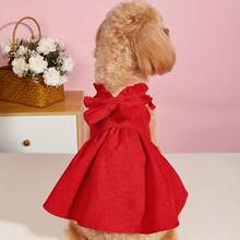 1 pieza Vestido con corbata de moño de pana roja, adecuado para perros y gatos pequeños a medianos - Ropa para mascotas ligera para todas las estaciones, incluye pinza para el cabello a juego, excelente para bodas, Navidad y ocasiones especiales, Atuendo para perro