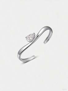 1pc Fashionable European-American Simple Copper Cubic Zirconia Adjustable Bangle Bracelet, Unisex Couple Daily Commute Accessory, Gifts For Holidays - 金子 - 查看 2