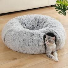 1pc Plush Cat Tunnel With Cat Bed, Foldable Multi-Functional Pet Cat Activity Center Toy - Grey - View 8