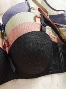 4PCS Ladies' Balcony Cup Set With Steel Strap For Support, Breathable, Solid Color, Simple Design, Sexy And Stylish, Makes Large Breasts Appear Smaller - Multicolor - View 4