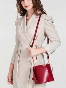 Drawstring Pocket Petal Wine Red New Basket Bucket Bag Niche Design Retro Women's Handbag Ladies Shoulder Crossbody Bag With Anti-Wear Rivets At The Bottom, Suitable For Weddings, Leisure, Daily Social Gatherings And Festivals