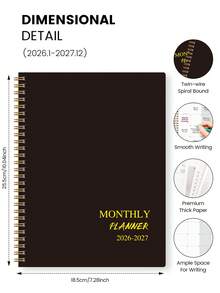 1 Stück 2026–2027 Monatskalender Notizbuch, Jan 2026-Dez 2027, 2-Jahres-Spiralmonatsplaner mit Kalender, Notizen & To-Do-Listen, Termine, Fristen, Feiertage, für Schule, Bürobedarf, Halloween