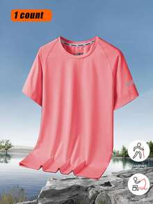 Women's Outdoor Short Sleeve Running Sports Lightweight Training Top T-Shirt - Hot Pink - View 2
