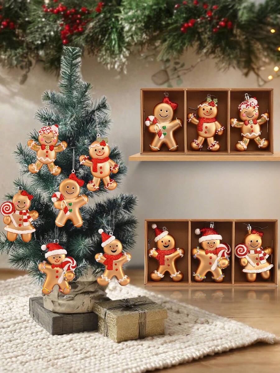 6 buc/1 cutie Decorațiuni pentru brad de Crăciun cu omuleț de turtă dulce - Ornamente de Crăciun cu sclipici roșu agățat, pentru sărbătorile de iarnă, Anul Nou, brad de Crăciun, Articole de sărbători, Decorațiuni pentru casă, Decorațiuni pentru cameră, Decorațiuni de sărbători, Decorațiuni pentru brad de Crăciun, Mobilier pentru casă de interior și exterior, Decorațiuni de Crăciun pentru casă, Decorațiuni de Crăciun - Roșu