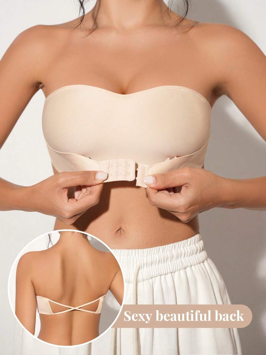 Peach Girl Beige Comfortable Front Closure Wireless Racerback Bra For Women - Beige - View 1