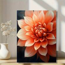 Wood Frame Canvas Mural, - Modern Orange Floral Wall Decor, Home Decor For Living Room, Dining Room, Bedroom, Bathroom, Perfect Holiday Gift Mural Decoration, Ready To Hang - 橘色 - 查看 3